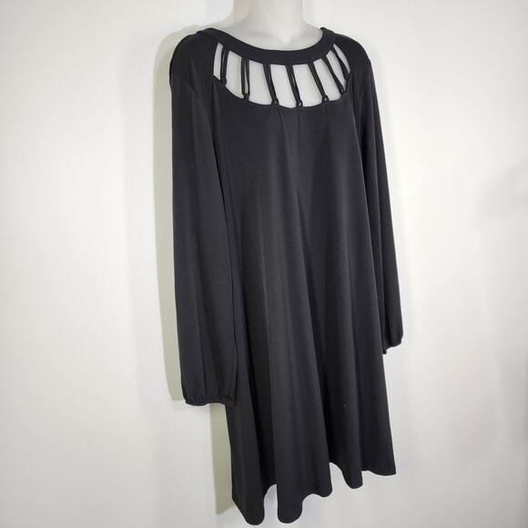 Maurices Womens Shift Dress Solid Lattice Neck Black XXL Mini Relaxed Stretch - Picture 4 of 10